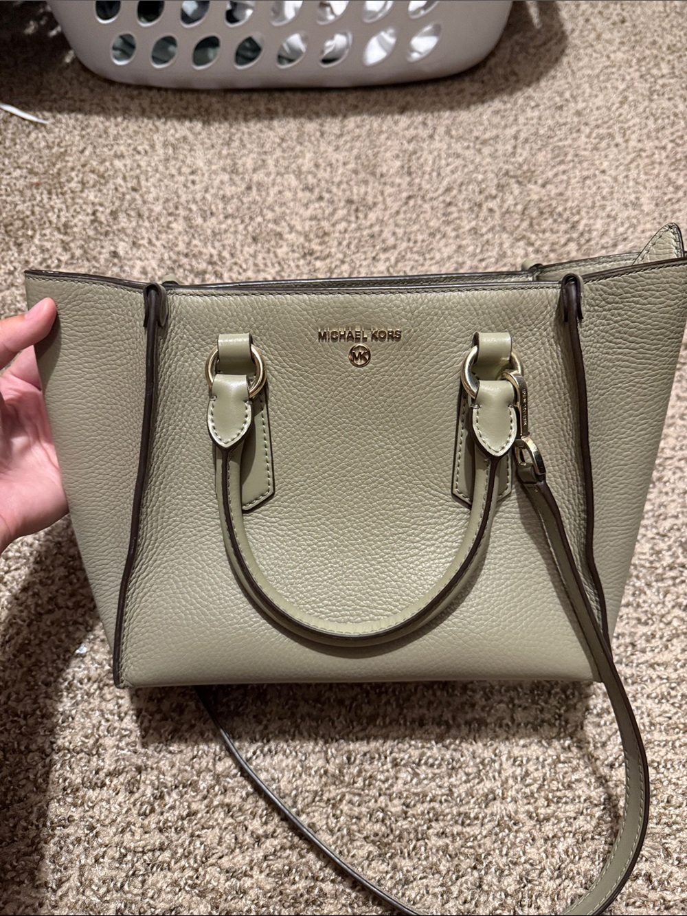 Michael Kors Olive Leather Satchel with Gold Hardware